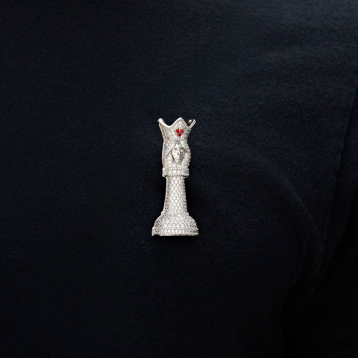 GLD Men Iced Chess Queen Brooch in White Gold