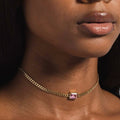 GLD PROMO - WOMEN Micro Cuban Necklace w/ Pink Stone in Yellow Gold