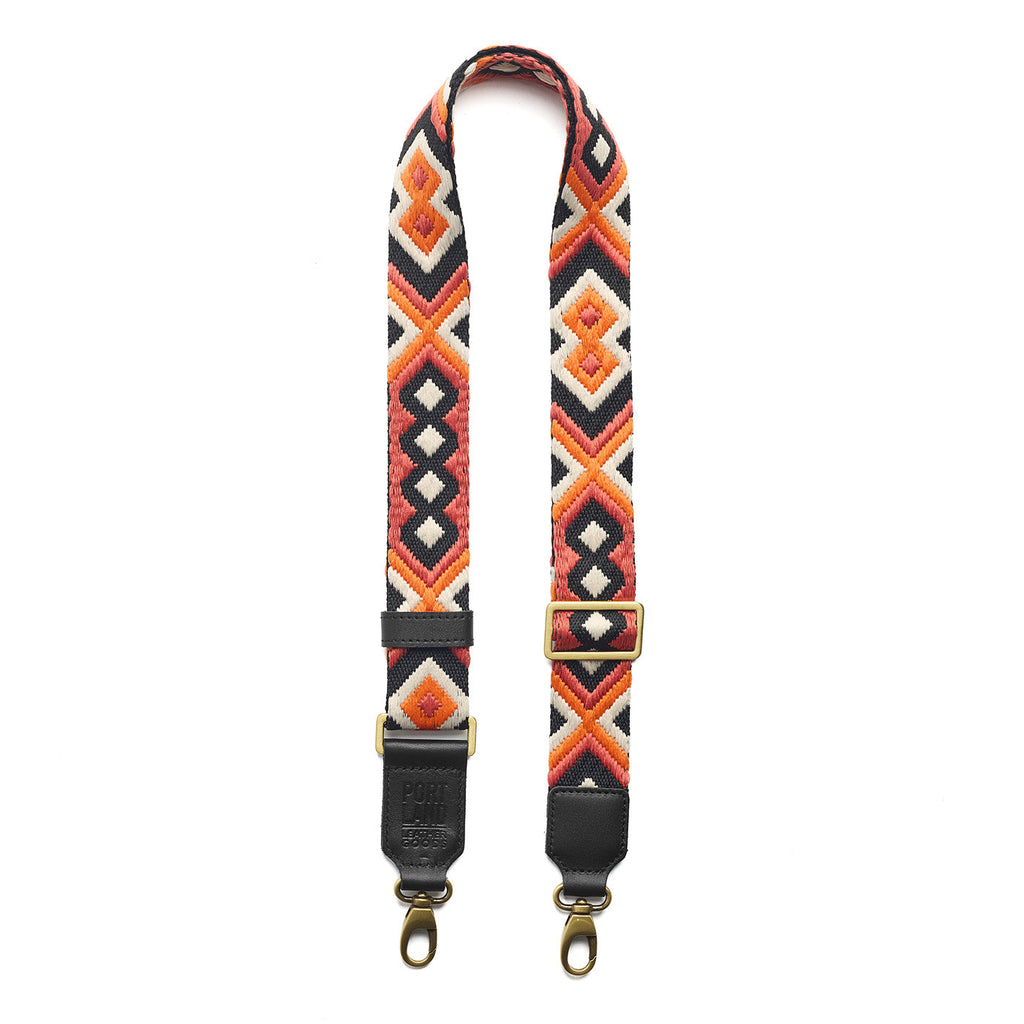 Atomic Orange | Adjustable fabric and leather strap with multicolor pattern