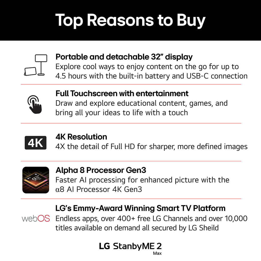 LG StanbyME 2 Max 32-Inch Portable 4K Smart Touch Screen - 32LX6BWGA - image 6