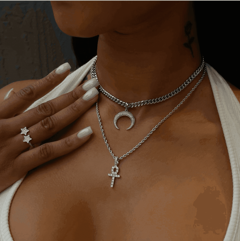 GLD Women 2 Chains + 2 Pendants - White Gold
