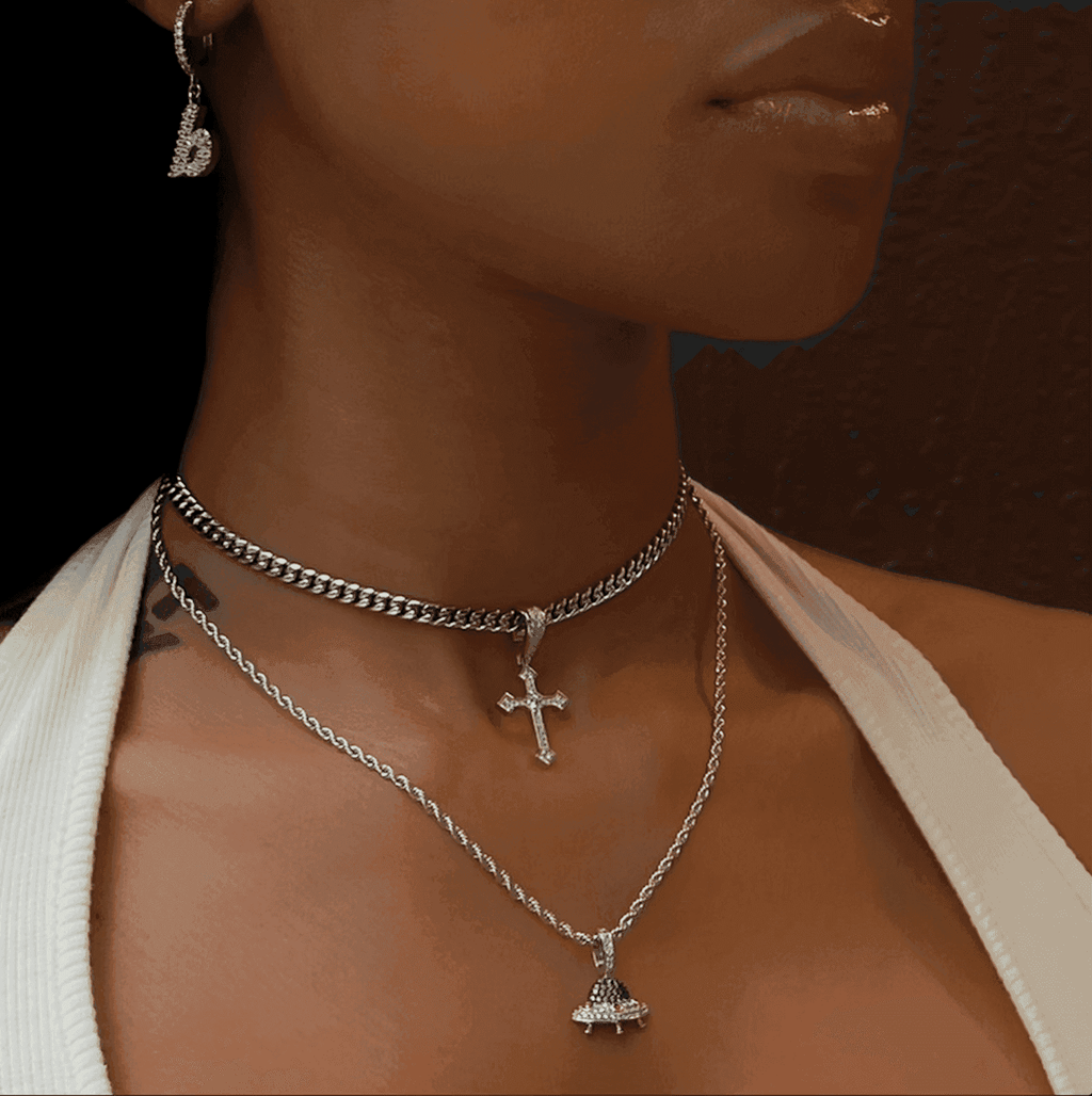 GLD Women 2 Chains + 2 Pendants - White Gold
