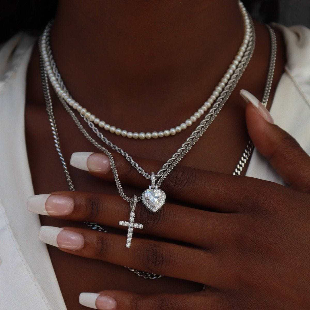 GLD Women 2 Chains + 2 Pendants - White Gold