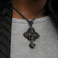 GLD Men Medieval Cross Black Stones Pendant + 4mm Rope Chain in Black