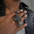 GLD Men Medieval Cross Black Stones Pendant in Black