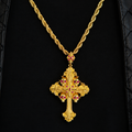 GLD Men Medieval Cross Ruby Stones Pendant in Yellow Gold