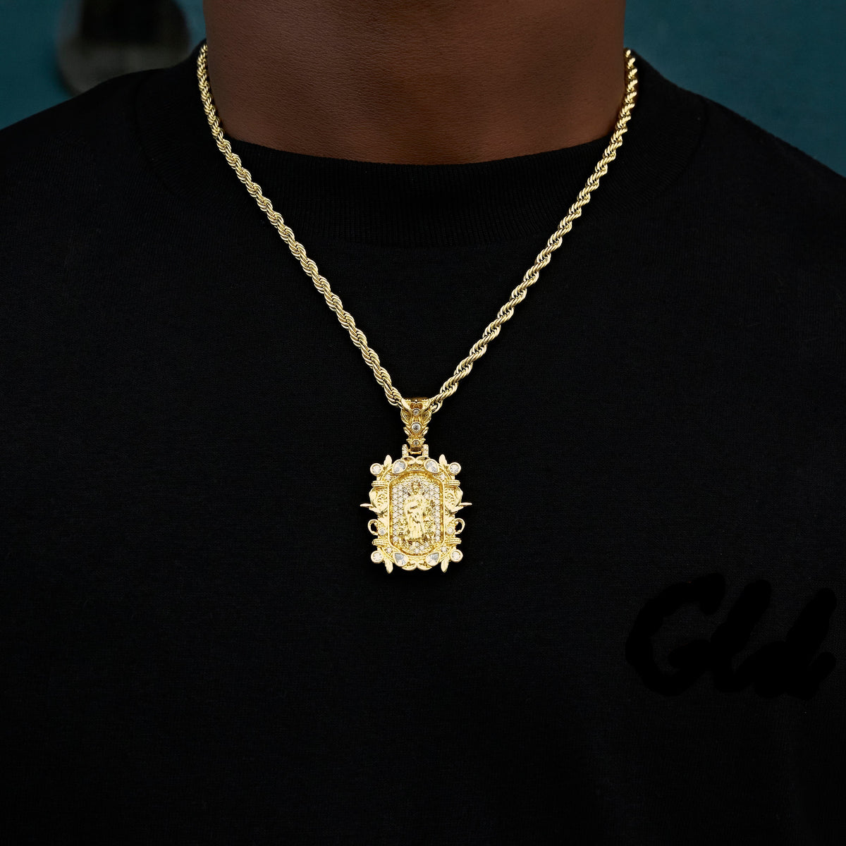 GLD Men Iced Medieval Shepherd Pendant in Yellow Gold