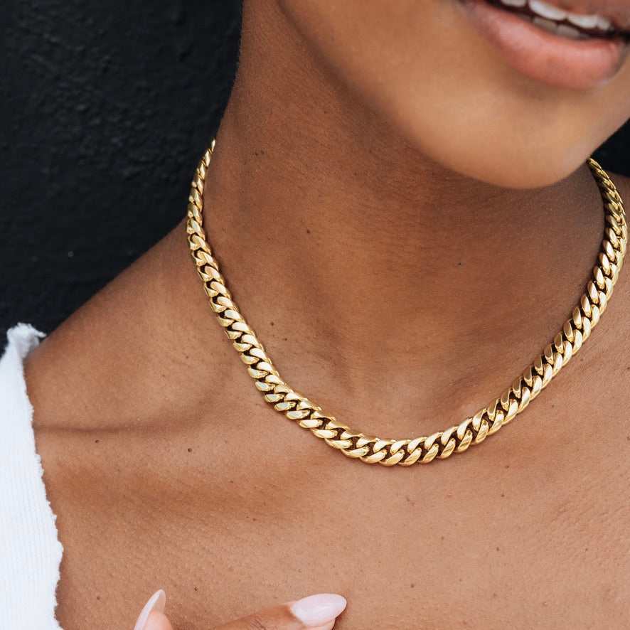 GLD Women Miami Cuban Link Necklace in Yellow Gold - 8mm