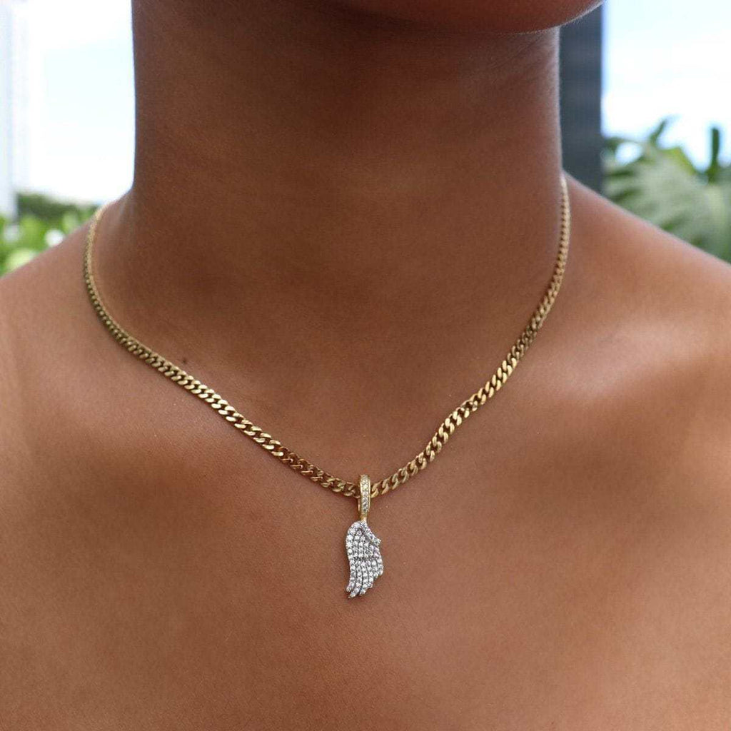GLD Women Micro Iced Angel Wing Pendant in Yellow Gold