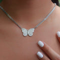GLD PROMO - WOMEN Micro Butterfly Necklace in White Gold