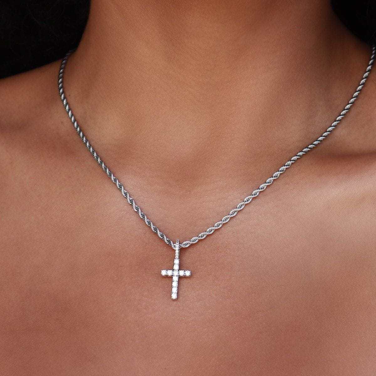 GLD Women Micro Diamond Cross in White Gold