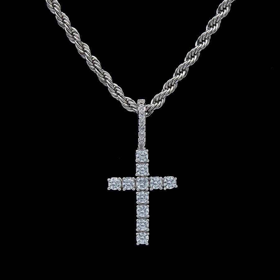 GLD PROMO - WOMEN Micro Diamond Cross Pendant in White Gold