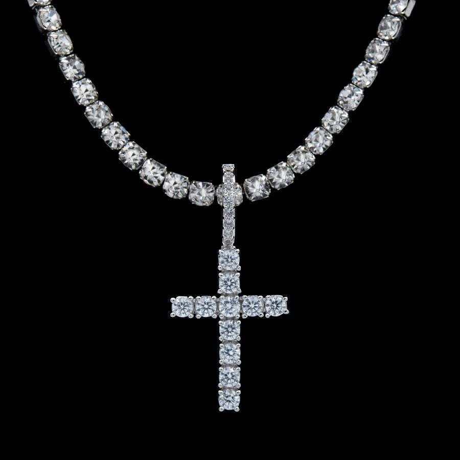 GLD PROMO - WOMEN Micro Diamond Cross Pendant in White Gold