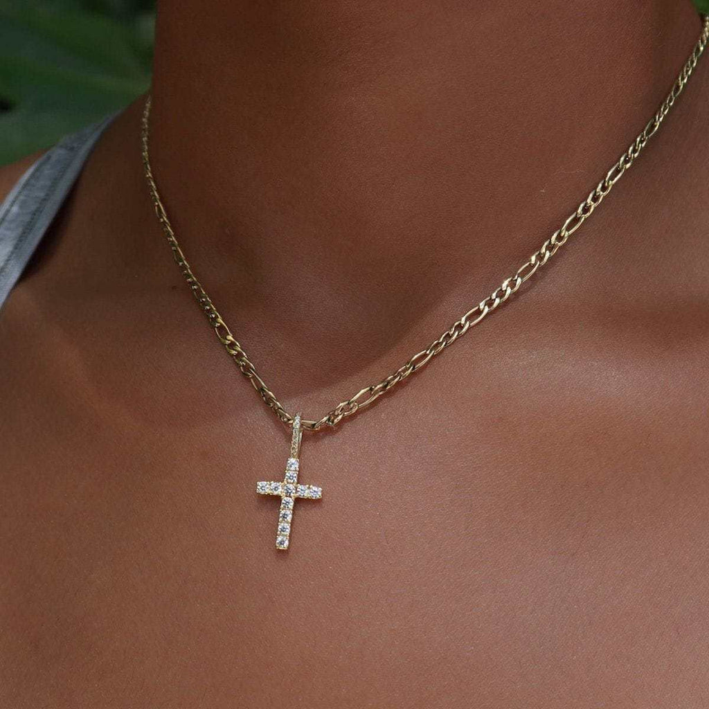 GLD Women Solid Gold Micro Diamond Cross Pendant-VS Diamonds