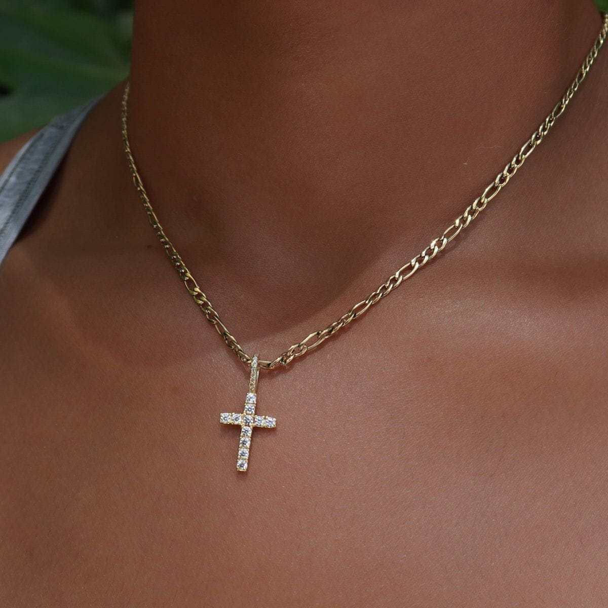 GLD Women Solid Gold Micro Diamond Cross Pendant-VS Diamonds