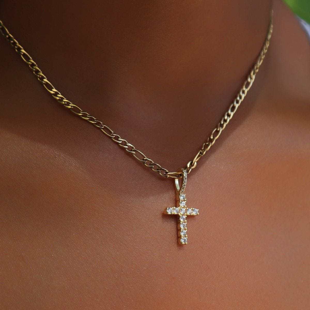 GLD Women Solid Gold Micro Diamond Cross Pendant-VS Diamonds