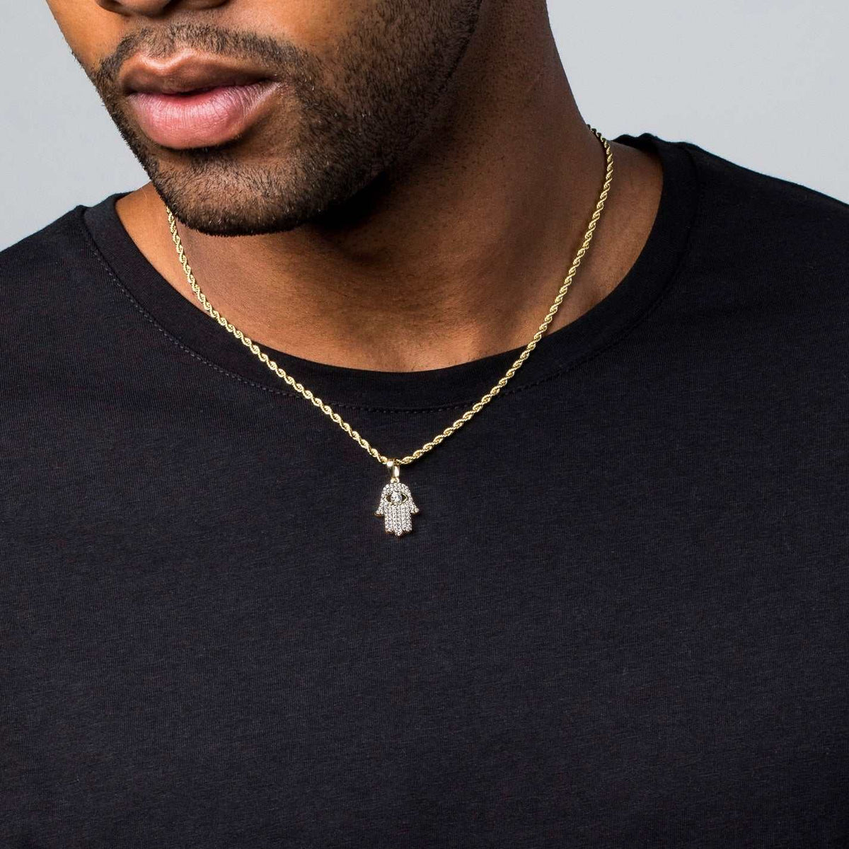 GLD PROMO SETS Micro Iced Hamsa Pendant in Yellow Gold