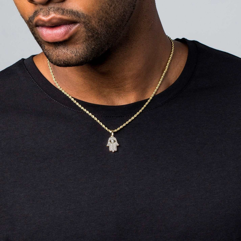 GLD Men Micro Iced Hamsa Pendant in Yellow Gold