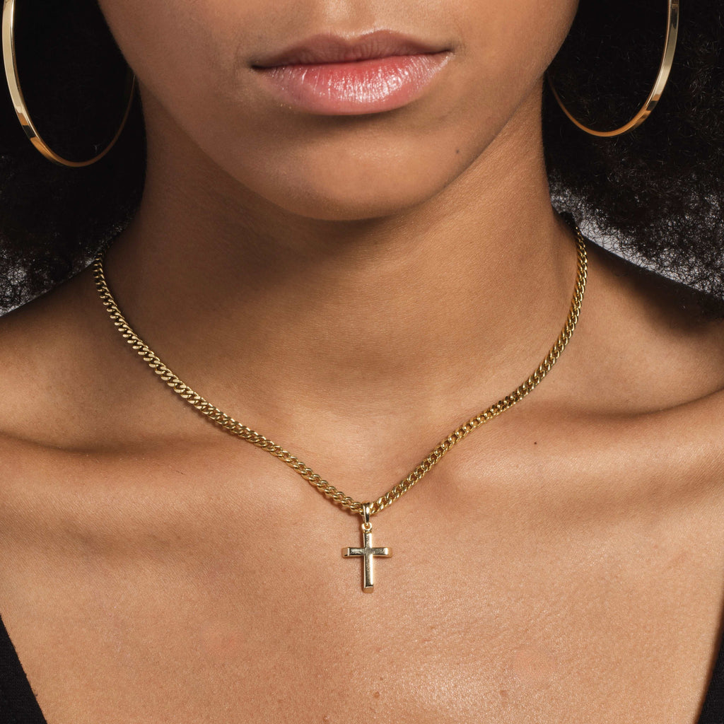 GLD Women Micro Simple Cross Pendant in Yellow Gold