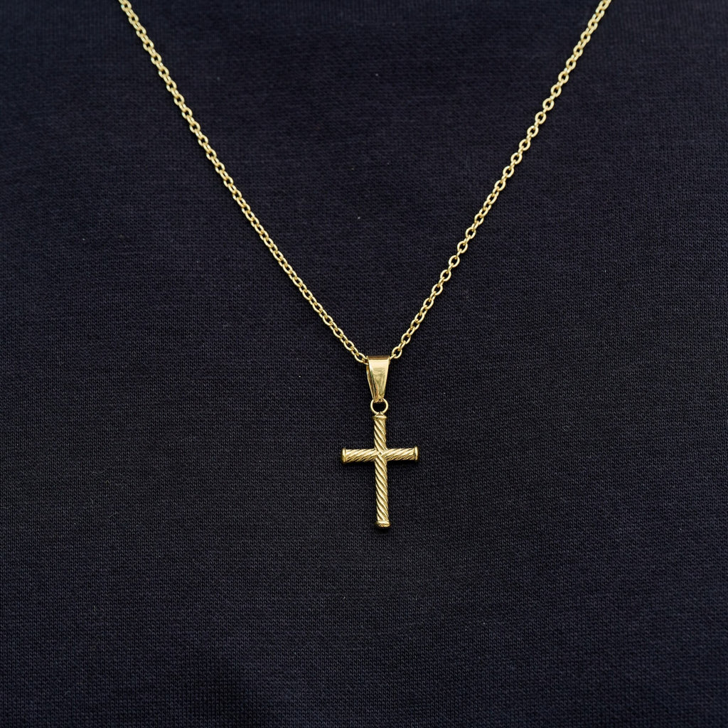 GLD PROMO Micro Twisted Rope Cross Pendant in Yellow Gold