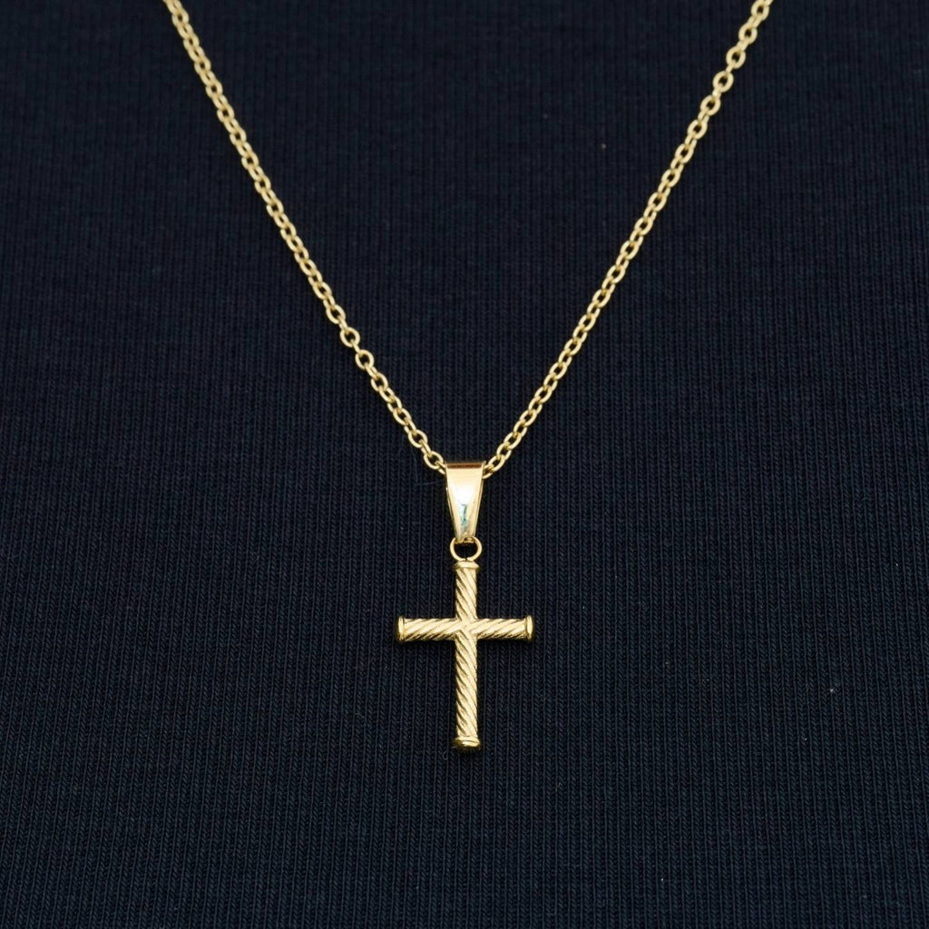 GLD PROMO Micro Twisted Rope Cross Pendant in Yellow Gold