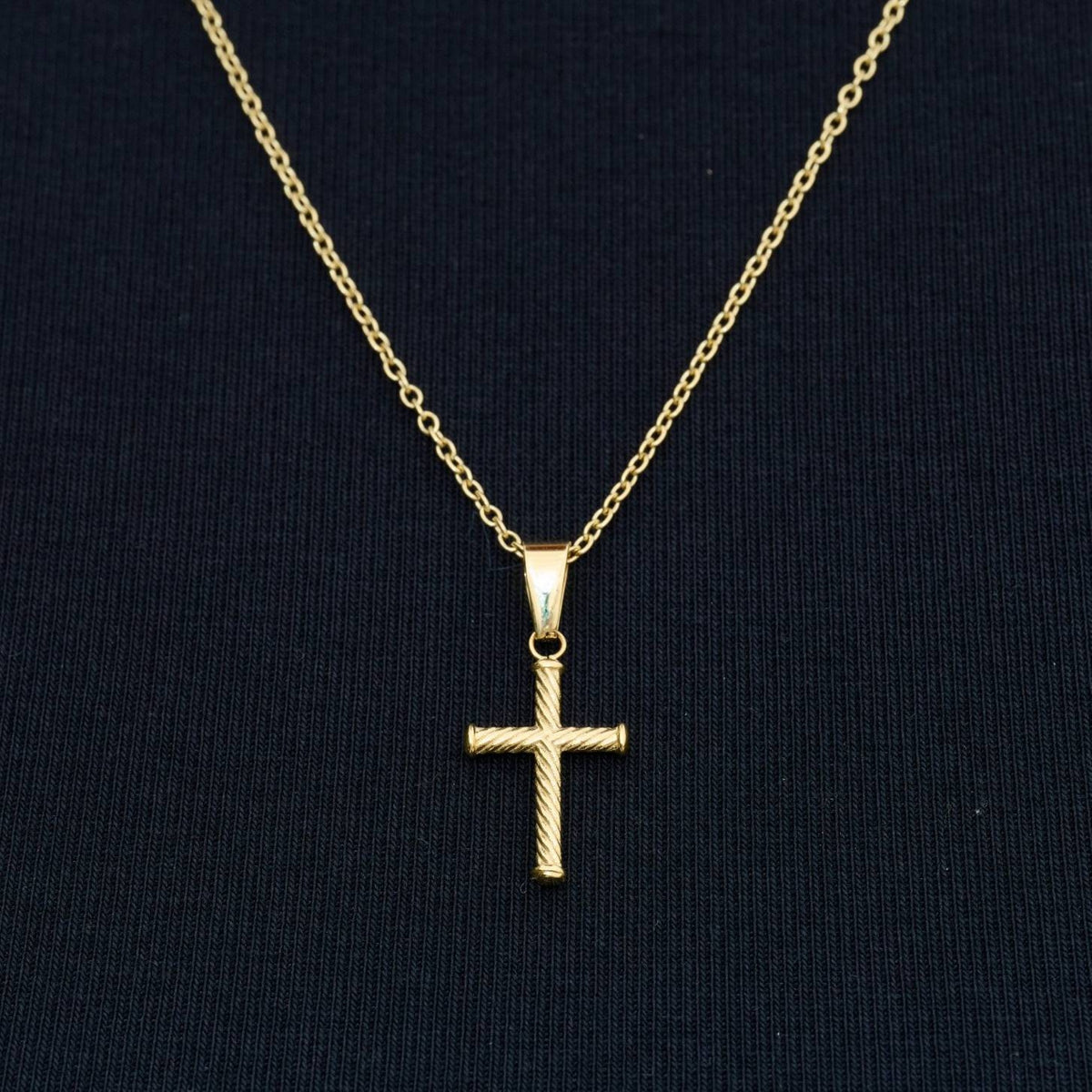 GLD PROMO Micro Twisted Rope Cross Pendant in Yellow Gold