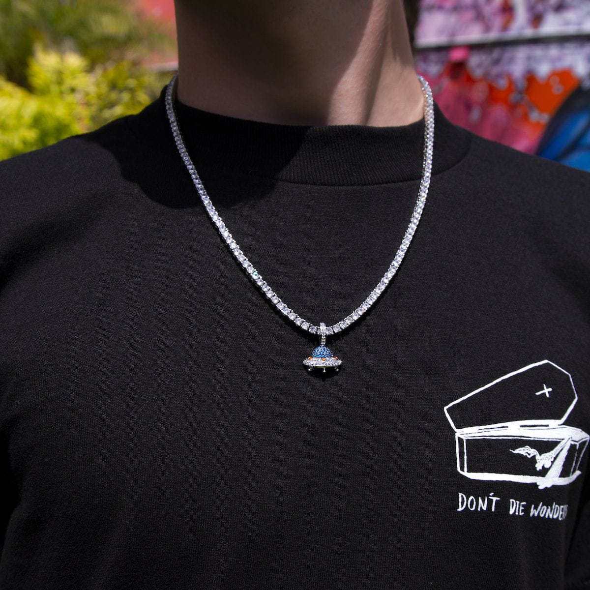 GLD Men Micro Iced UFO Pendant in White Gold