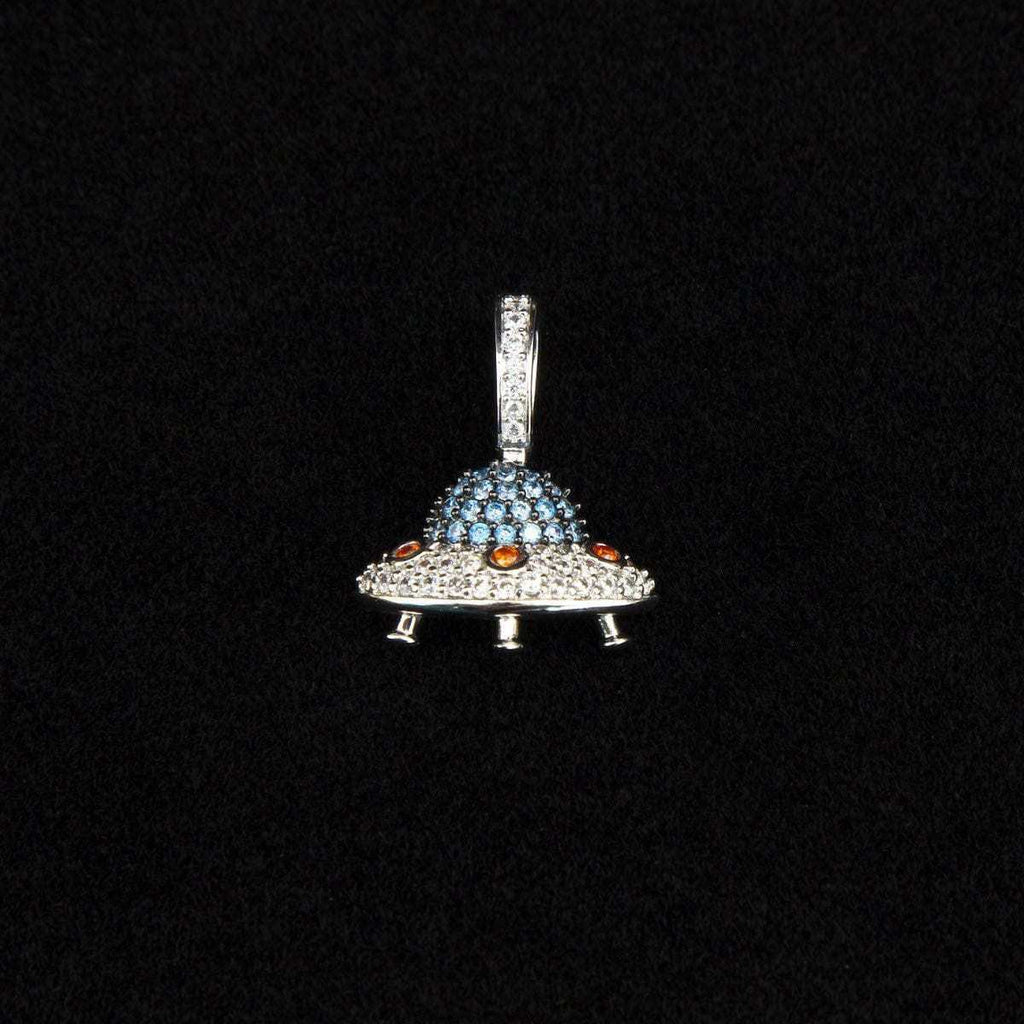 GLD Men Micro Iced UFO Pendant in White Gold