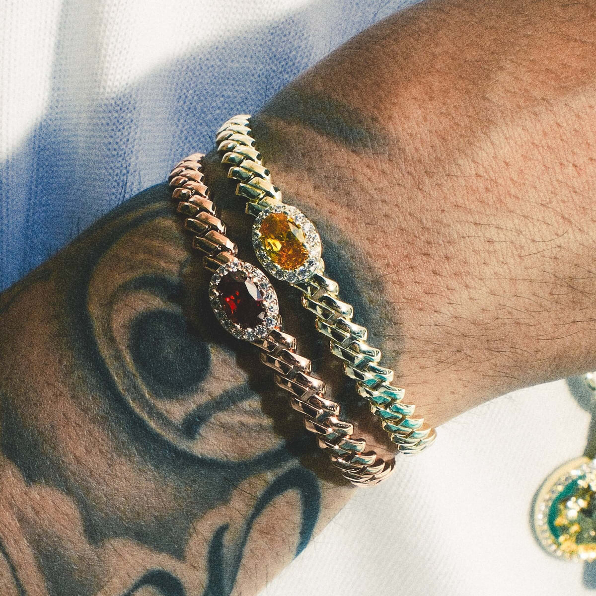 GLD Men Iced Canary Oval Cuff Bracelet in Yellow Gold - 3mm