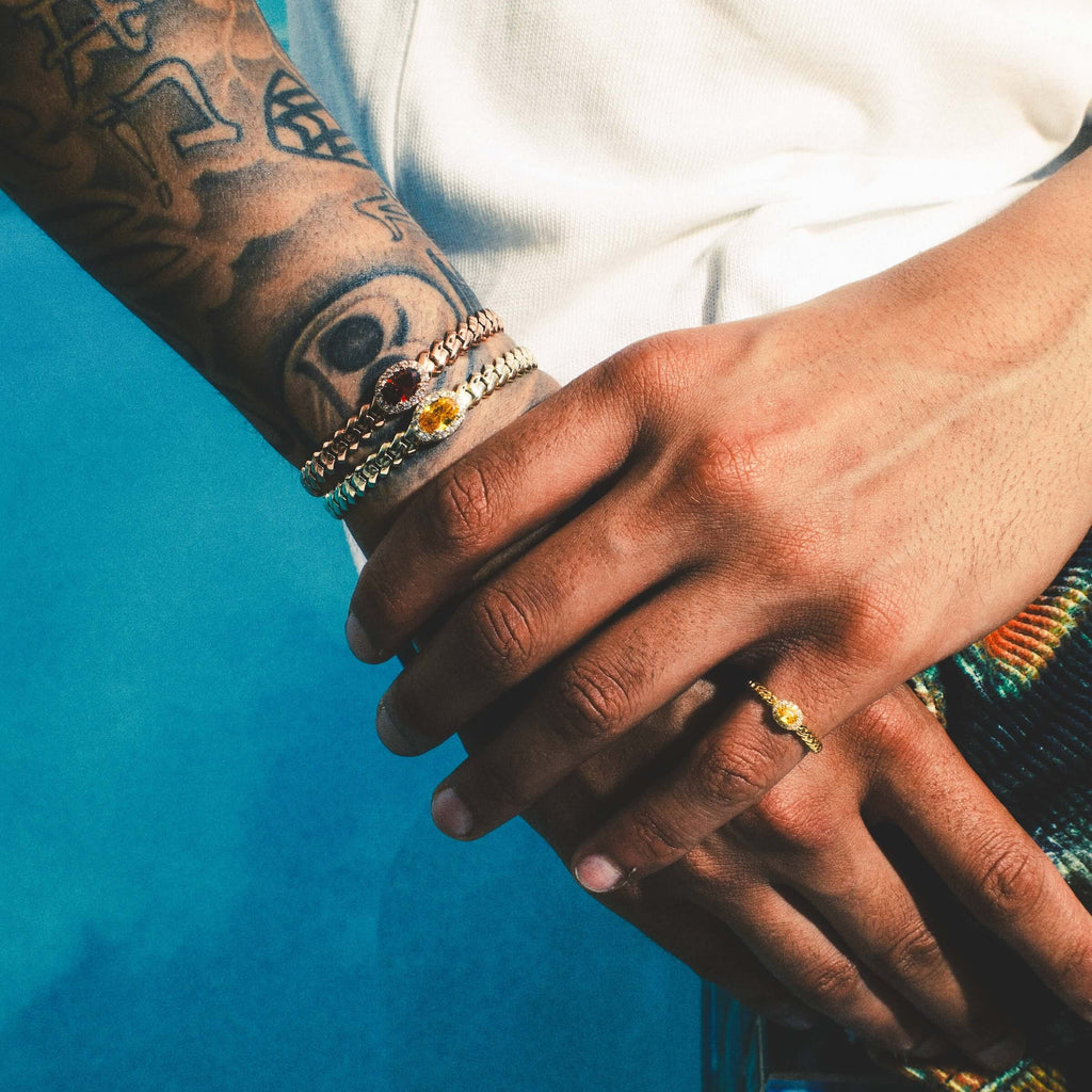 GLD Men Iced Canary Oval Cuff Bracelet in Yellow Gold - 3mm