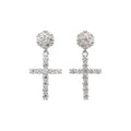 GLD Men Men's Moissanite Diamond Studded Cross Earring in White Gold Vermeil