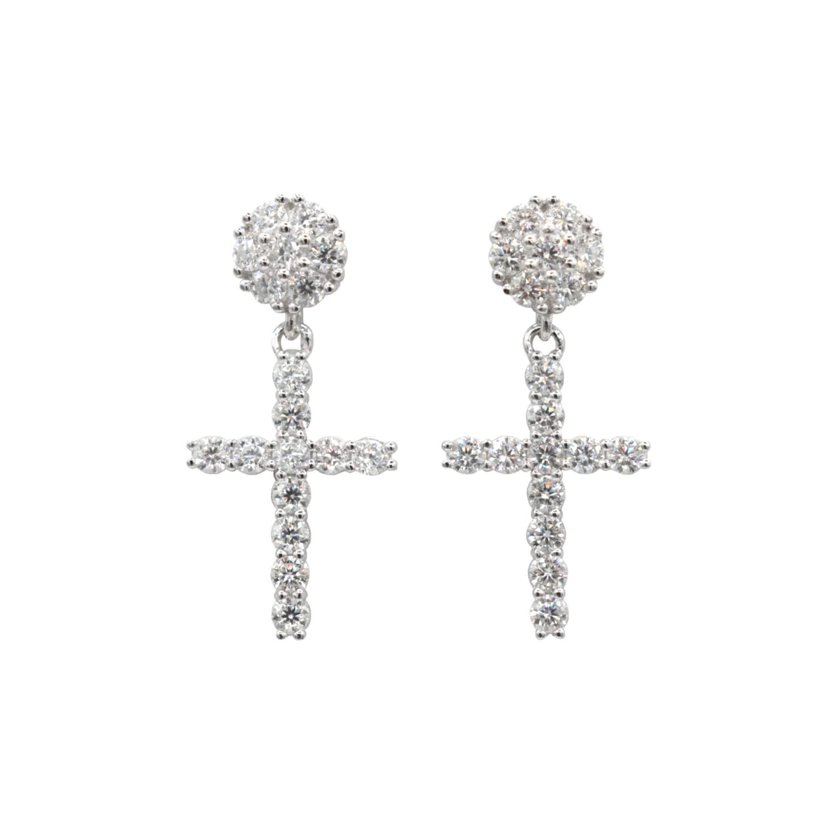 GLD Men Men's Moissanite Diamond Studded Cross Earring in White Gold Vermeil
