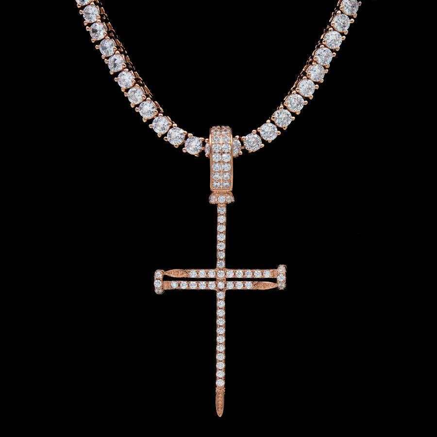 GLD PROMO - WOMEN Iced Nail Cross in Rose Gold
