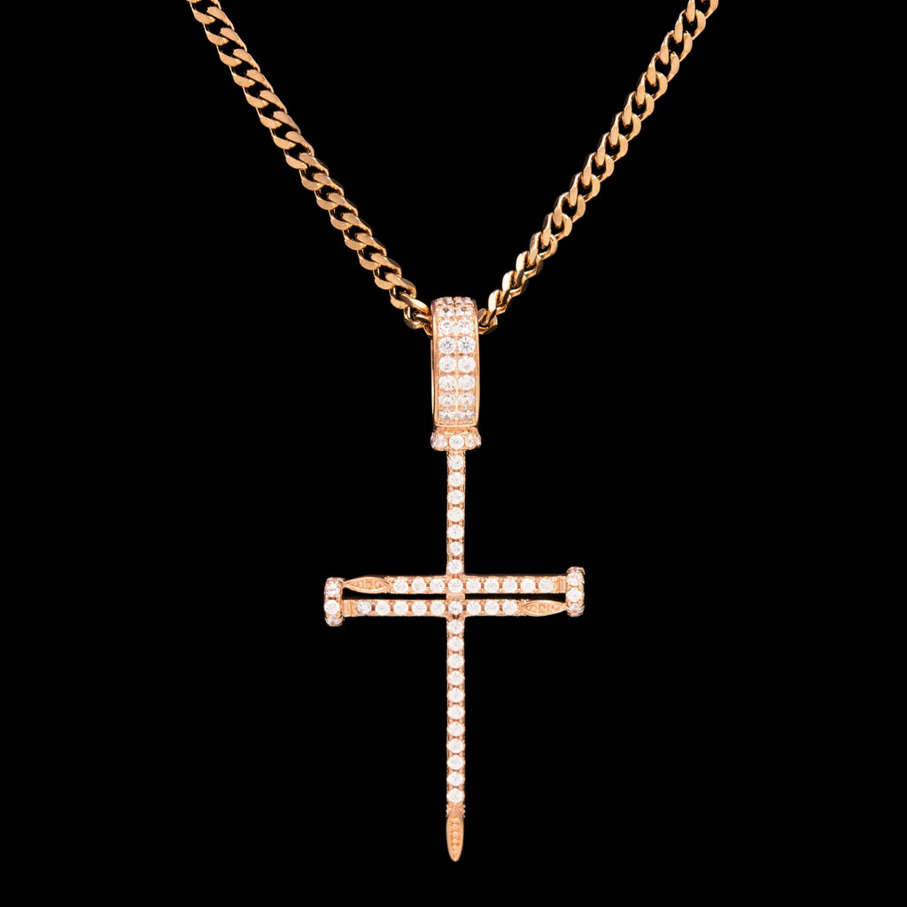 GLD PROMO - WOMEN Iced Nail Cross in Rose Gold