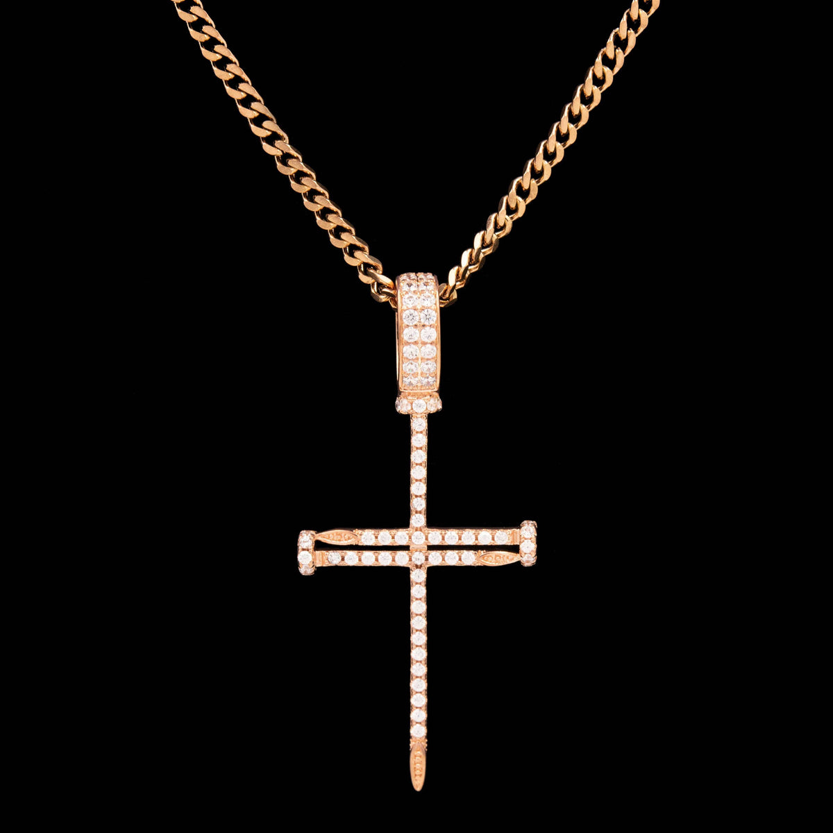 GLD PROMO - WOMEN Iced Nail Cross in Rose Gold