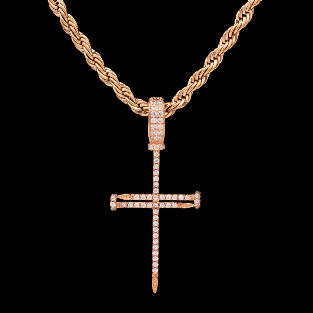 GLD PROMO - WOMEN Iced Nail Cross in Rose Gold