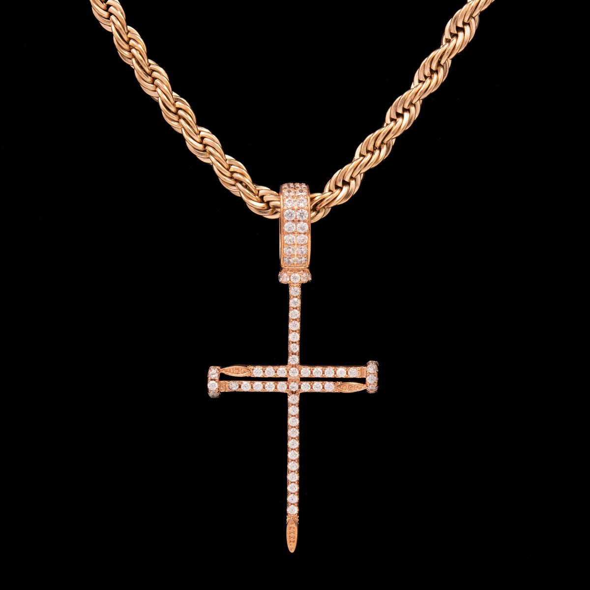 GLD PROMO - WOMEN Iced Nail Cross in Rose Gold