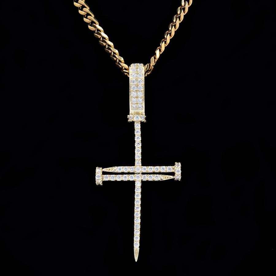 GLD Women Iced Nail Cross in Yellow Gold
