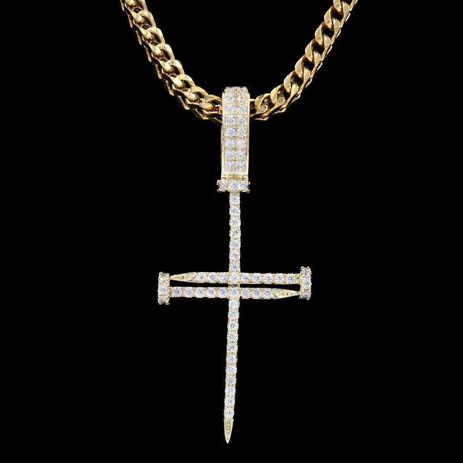 GLD Women Iced Nail Cross in Yellow Gold
