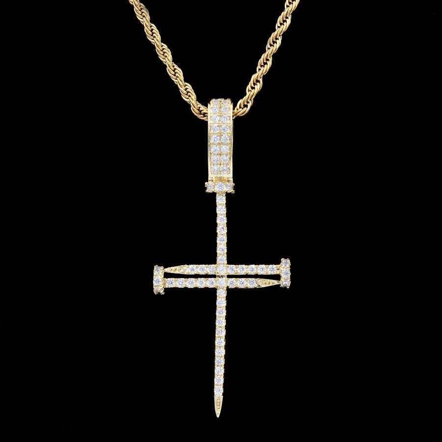 GLD Women Iced Nail Cross in Yellow Gold