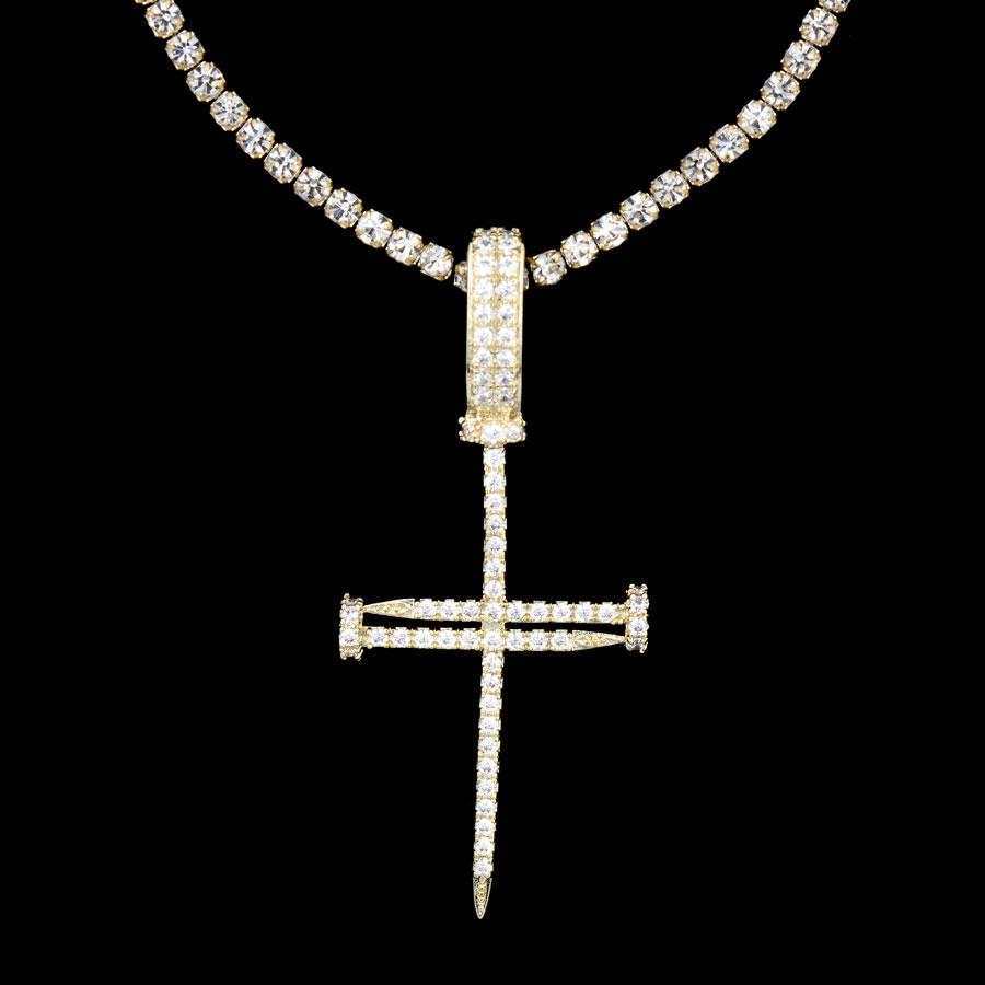 GLD Women Iced Nail Cross in Yellow Gold