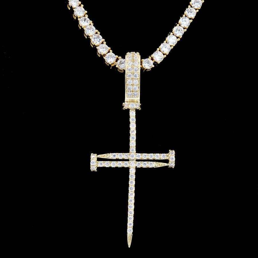 GLD Women Iced Nail Cross in Yellow Gold