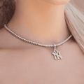 GLD PROMO - WOMEN New York Yankees Official MLB Micro Logo Pendant in White Gold