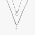 MAS - GLD Women Heart and Cross Set in White Gold