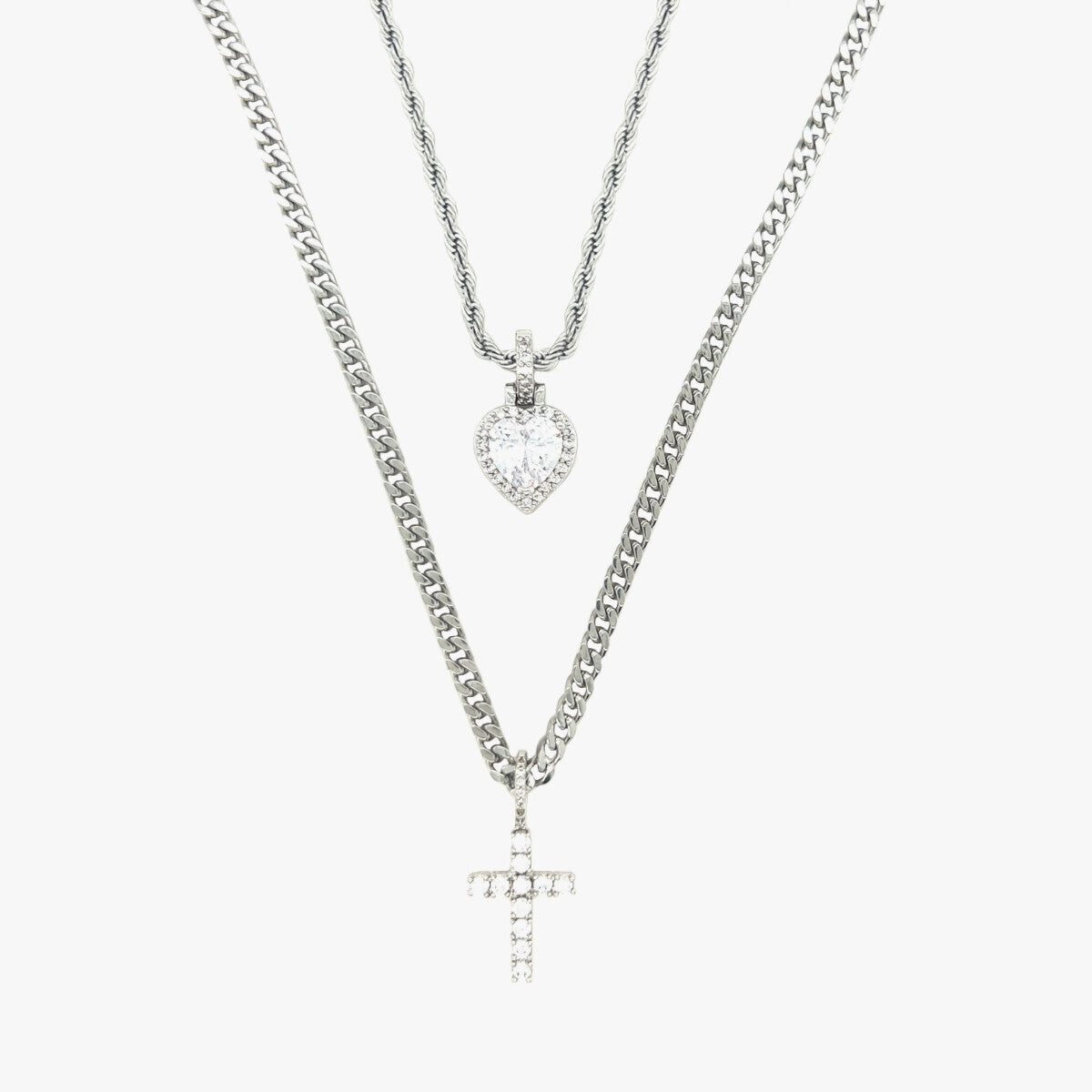 MAS - GLD Women Heart and Cross Set in White Gold