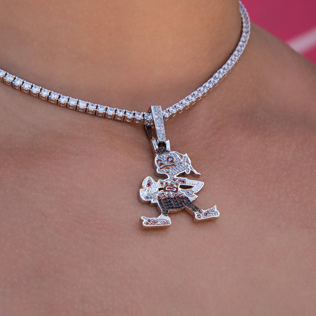 GLD Women Cleveland Browns Official NFL Vintage Logo Pendant in White Gold