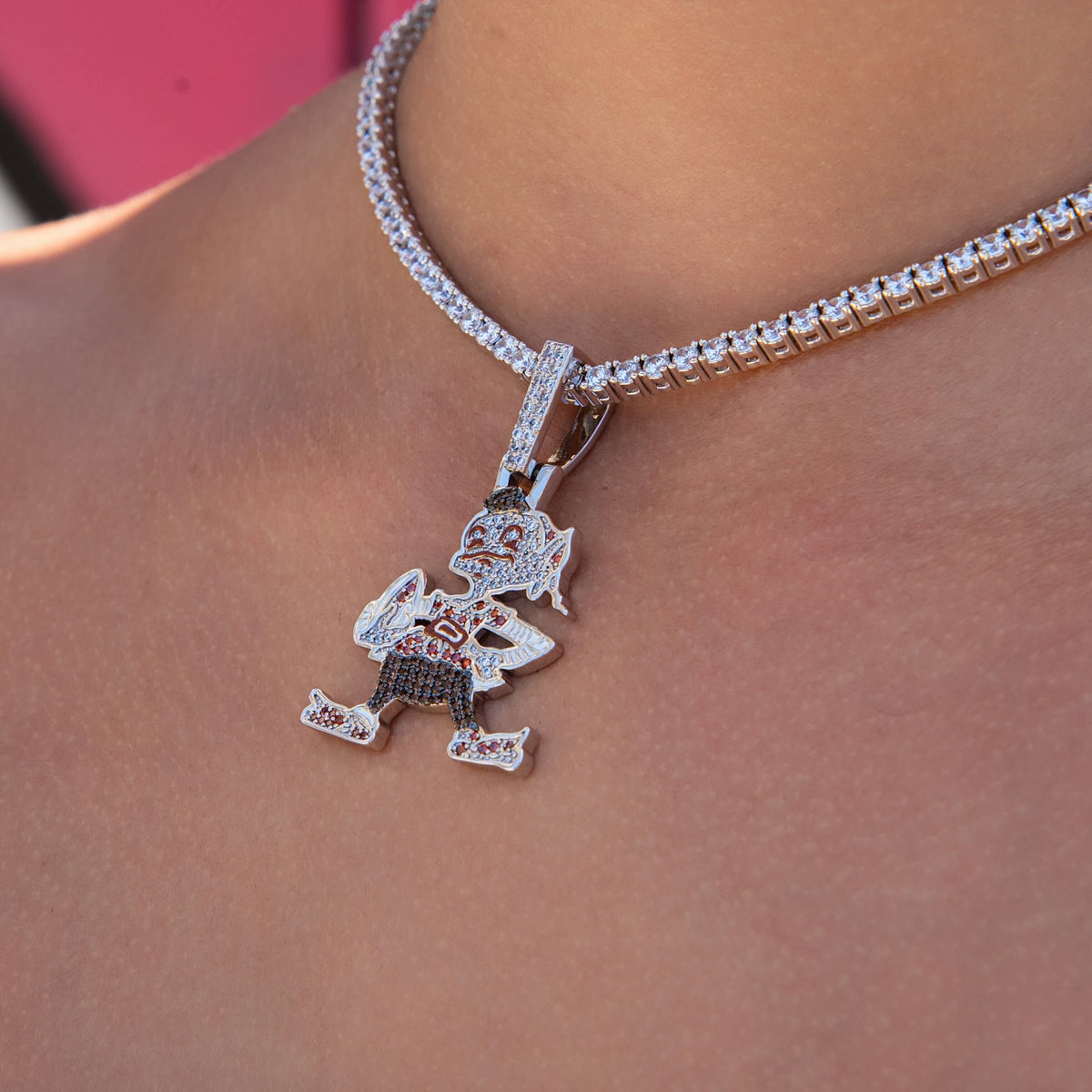 GLD Women Cleveland Browns Official NFL Vintage Logo Pendant in White Gold