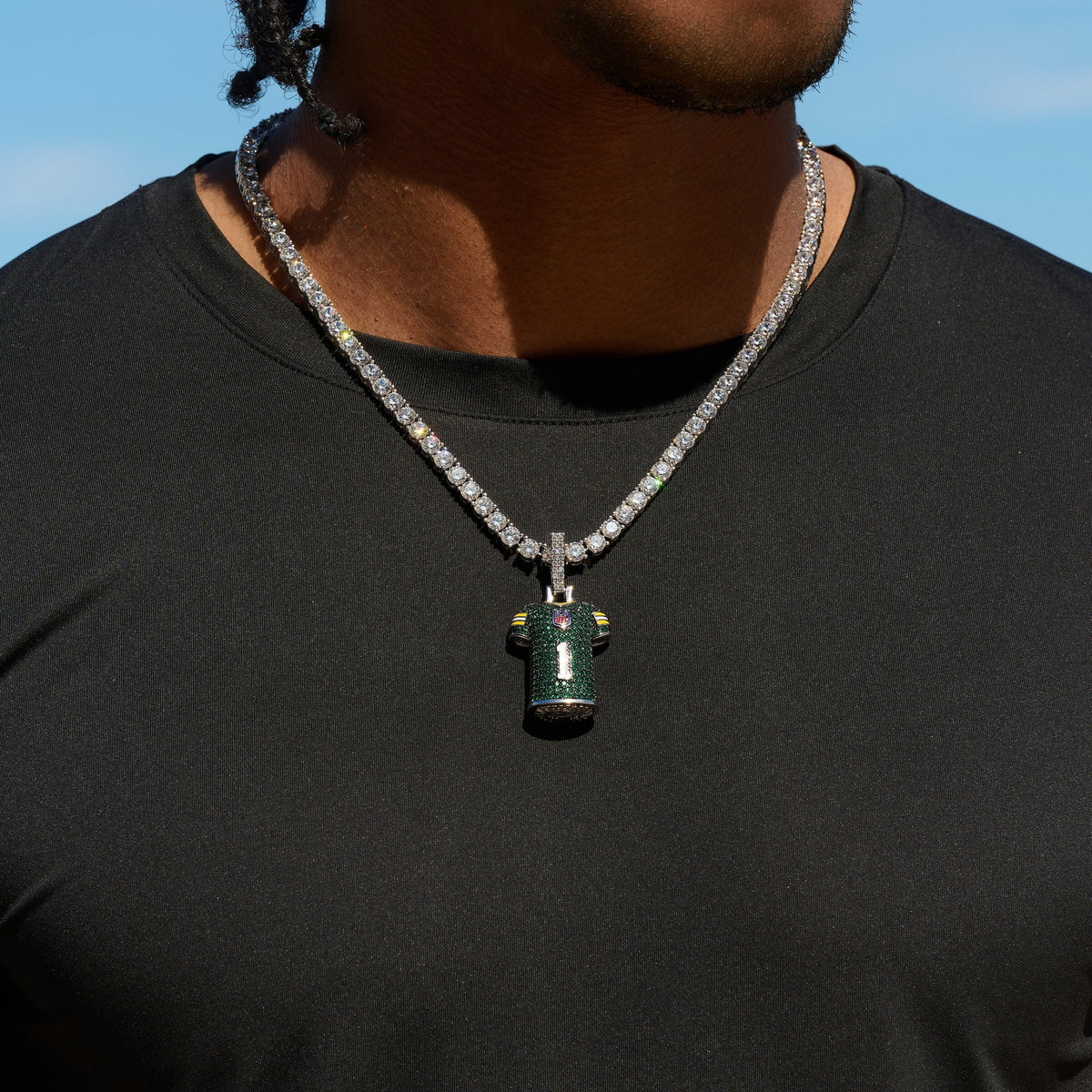 GLD Men Green Bay Packers Official NFLPA Micah Parsons Green Jersey #1 Pendant in White Gold