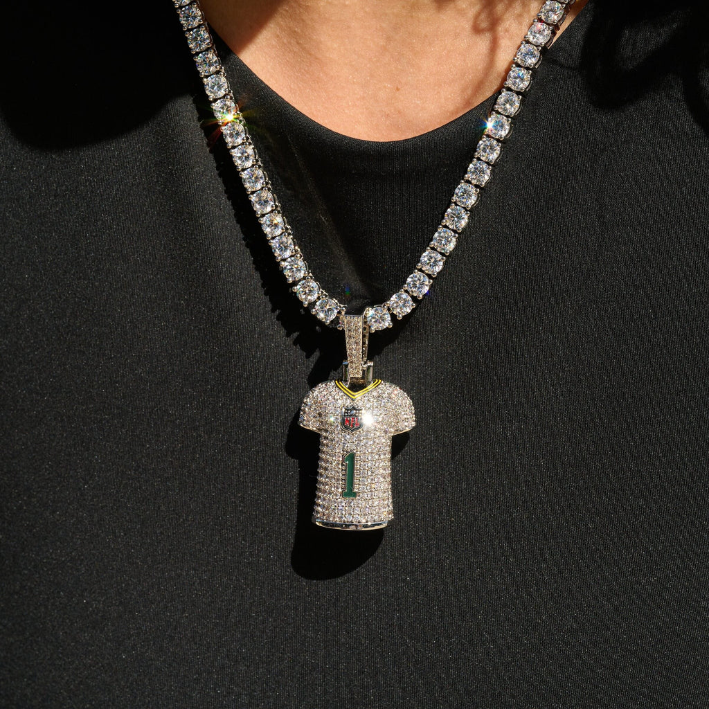 GLD Women Green Bay Packers Micah Parsons Official NFL White Jersey #1 Pendant in White Gold