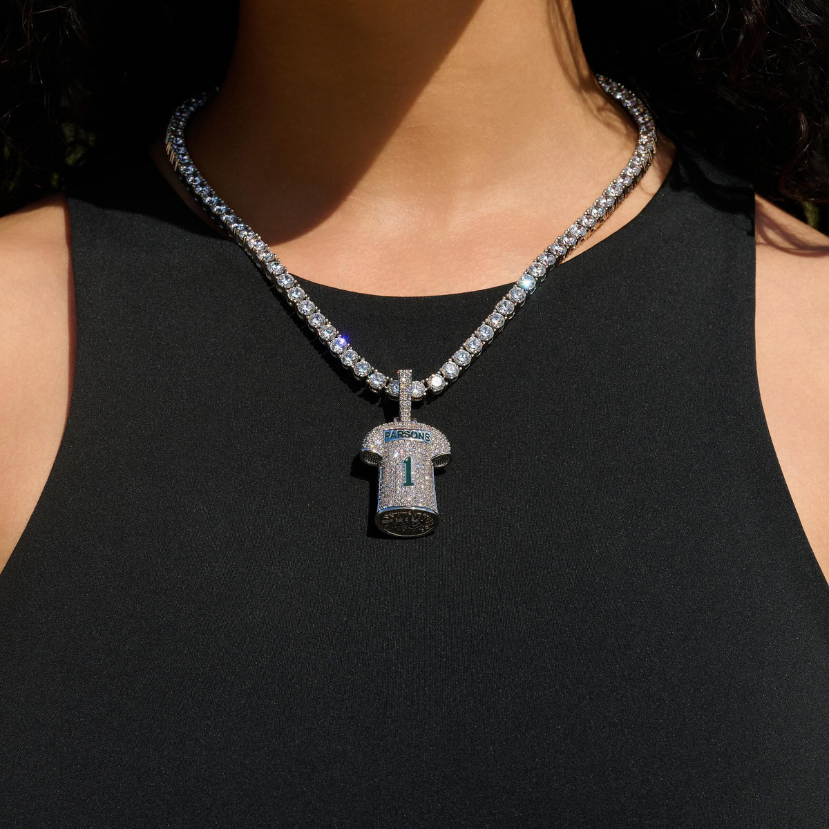 GLD Women Green Bay Packers Micah Parsons Official NFL White Jersey #1 Pendant in White Gold